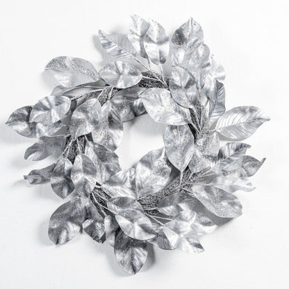 28" Silver Leaf Wreath - Joy By