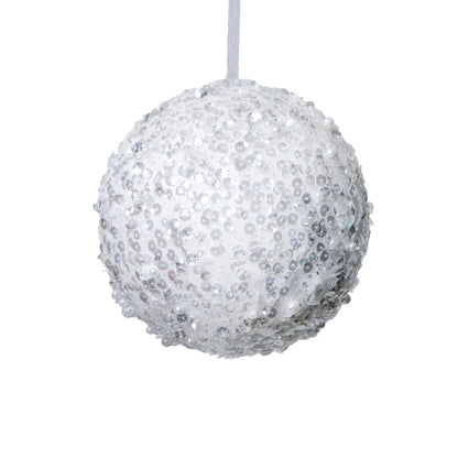 5" White Sequin Ball Ornament - Joy By