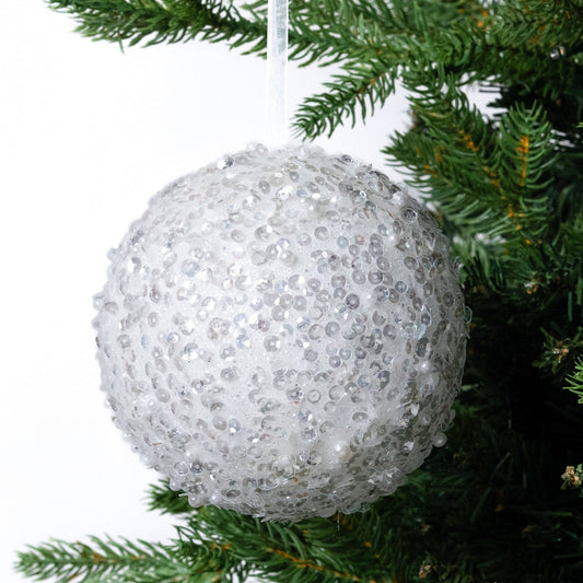 5" White Sequin Ball Ornament - Joy By