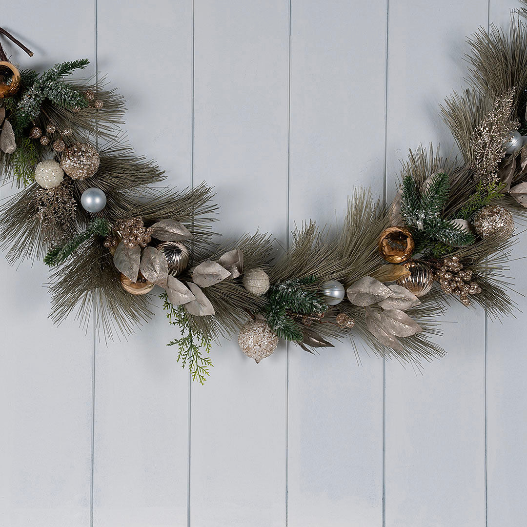 Champagne Pine Garland with Ornaments Champagne