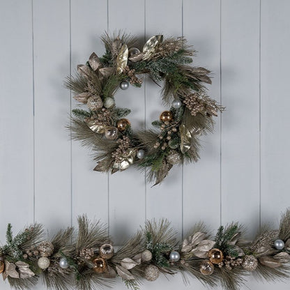 Champagne Pine Wreath with Ornaments Champagne