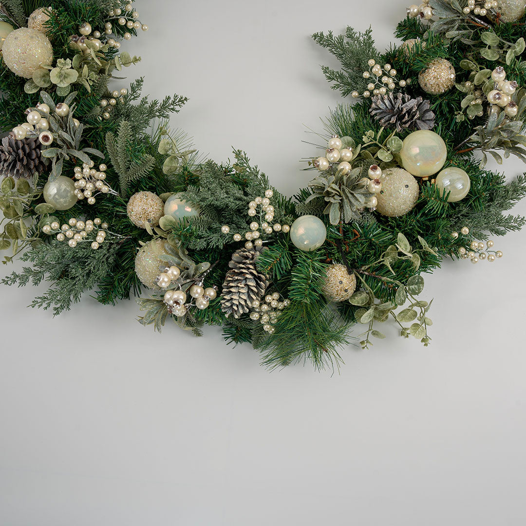 Foliage Garland with White Berries & Pinecones Natural