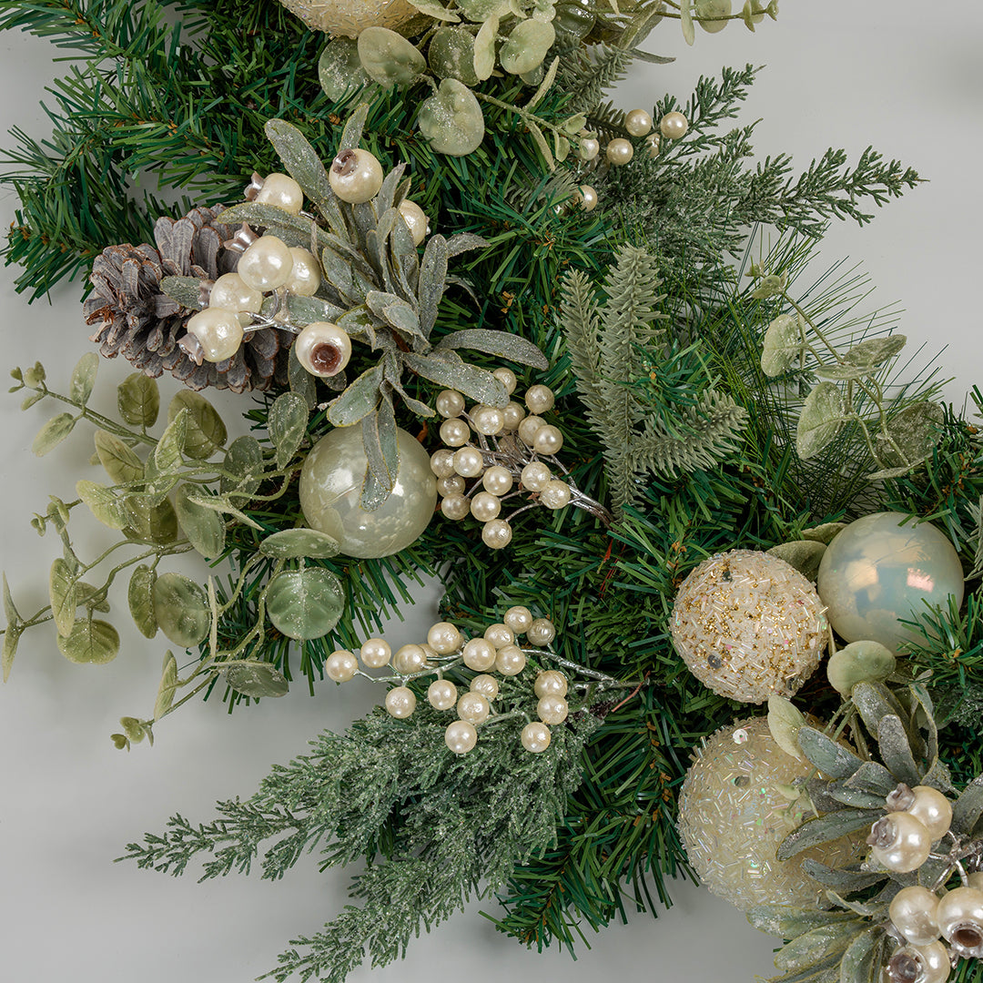 Foliage Garland with White Berries & Pinecones Natural