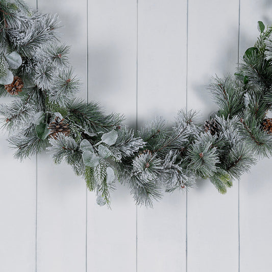 Flocked 72" Festive Foliage Garland with Pinecones