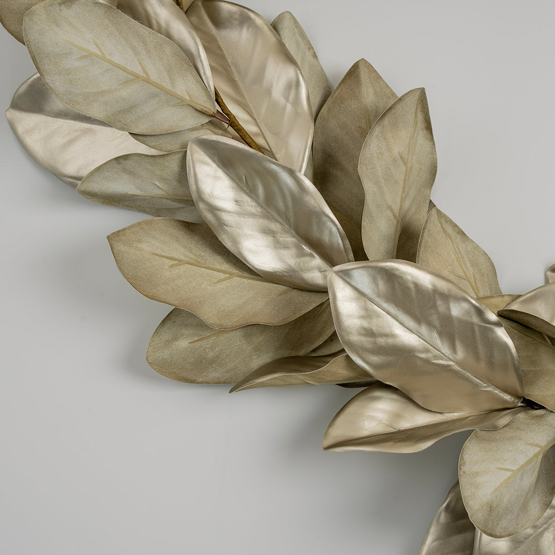 Metallic Magnolia 6ft Leaf Garland Champagne