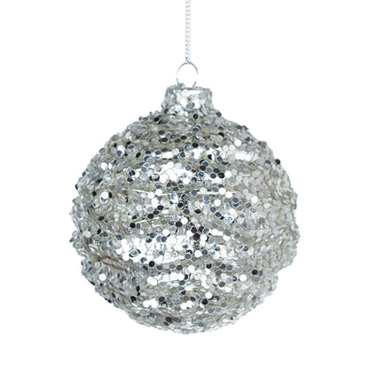 Silver Glitter Ribbed 3" Ball Ornament Silver