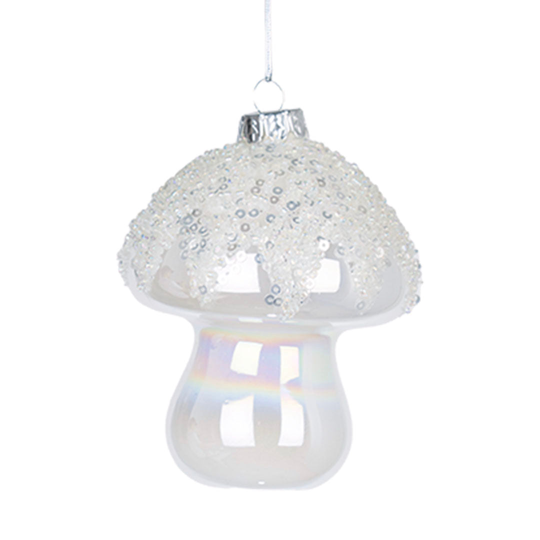 Iridescent Mushroom Ornament White