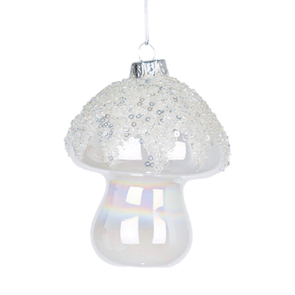 Iridescent Mushroom Ornament White