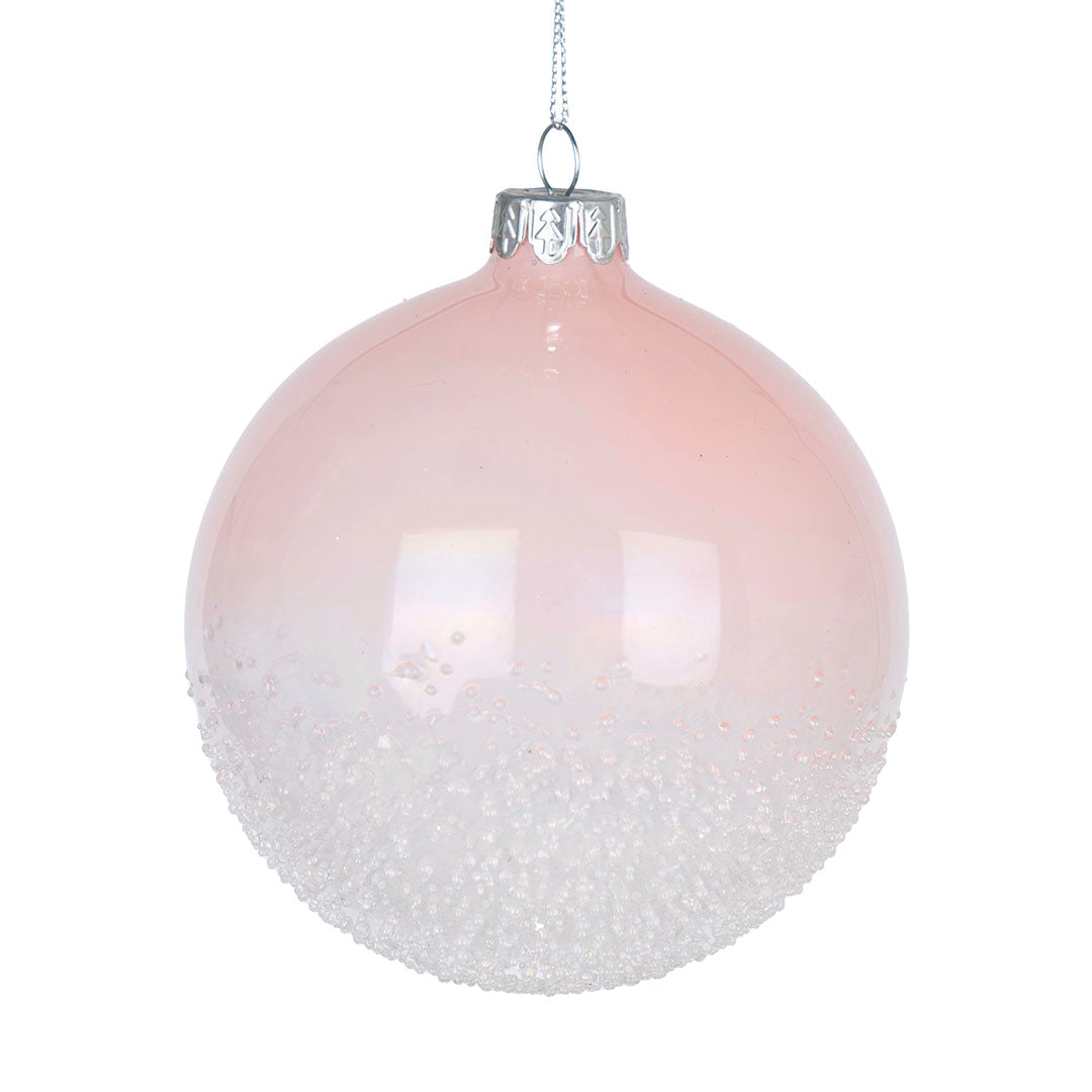 Iridescent Pink Ball Ornament with Sugar Beads Pink