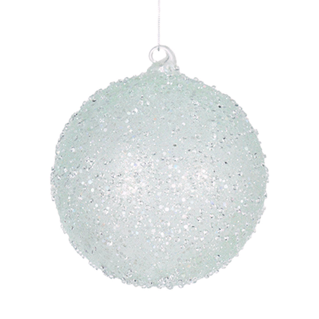 Teal Ball Ornament with Crystal Sugar Beads Blue