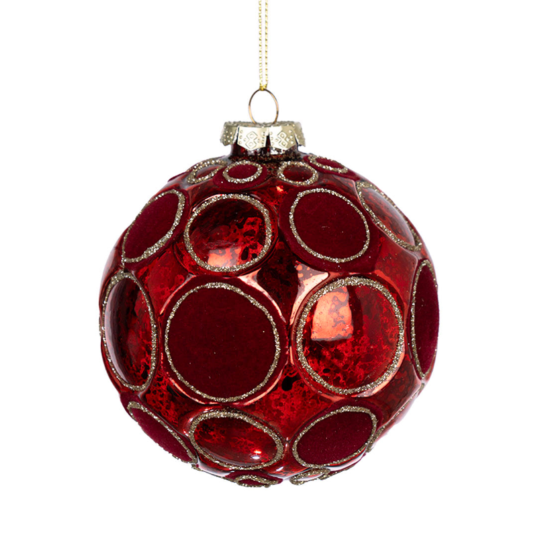 Ball Ornament with Velvet Spheres Red / 10 cm