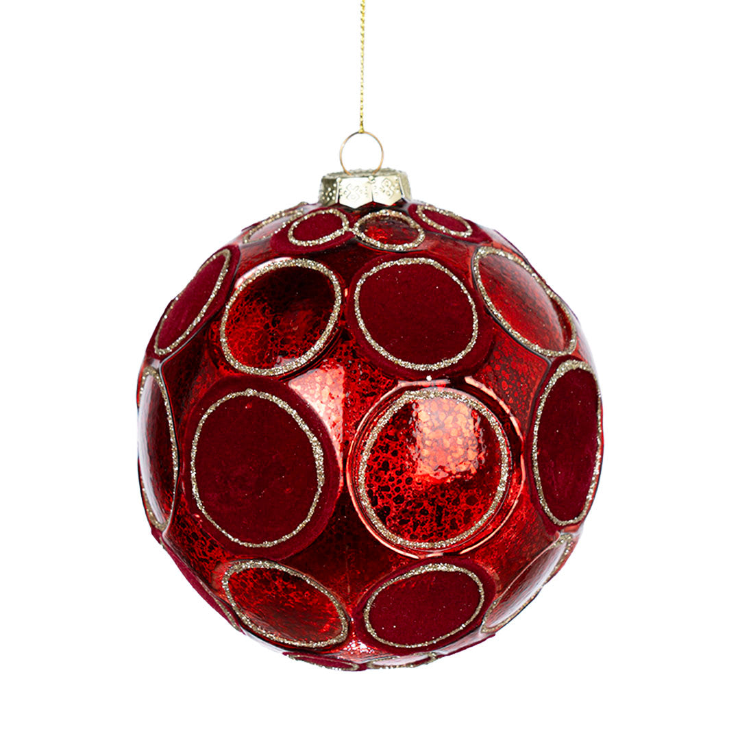 Ball Ornament with Velvet Spheres Red / 12 cm