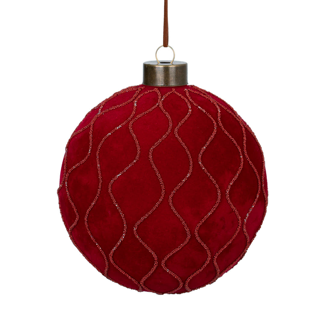 Red Velvet Ball Ornament with Glitter Details Red