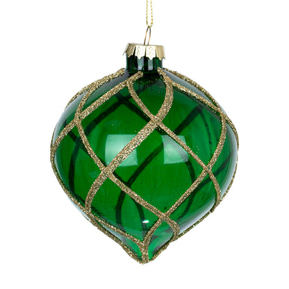 Green Crystal Onion Ornament with Glitter Swerves Green