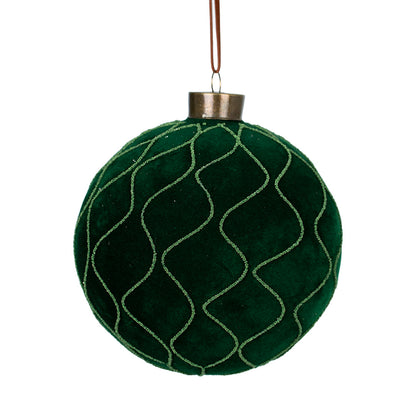 Green 5" Velvet Ball Ornament with Glitter Details Green