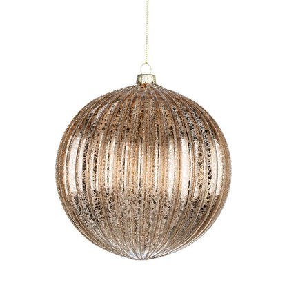 Gold Glitter-Gilded Ribbed Ball Ornament Gold