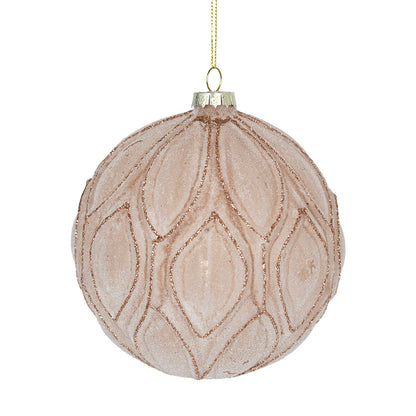 Champagne Velvet Ball Ornament with Glitter Champagne