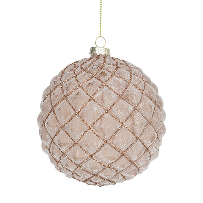 Champagne Velvet Ribbed Ornament with Glitter Champagne