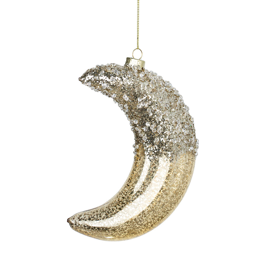 Gold Moon Ornament with Glitter Gold