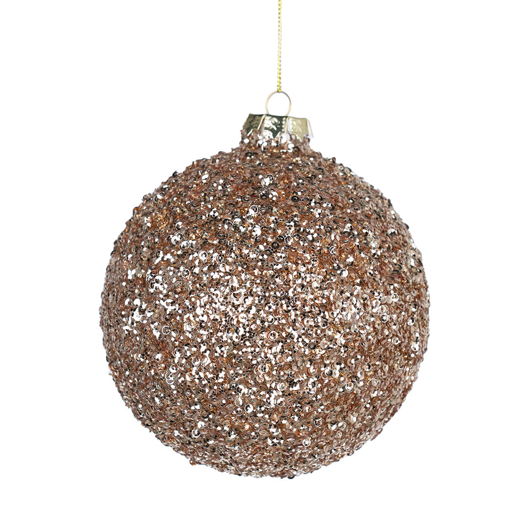 Champagne Gilded Ball Ornament with Glitter 4"