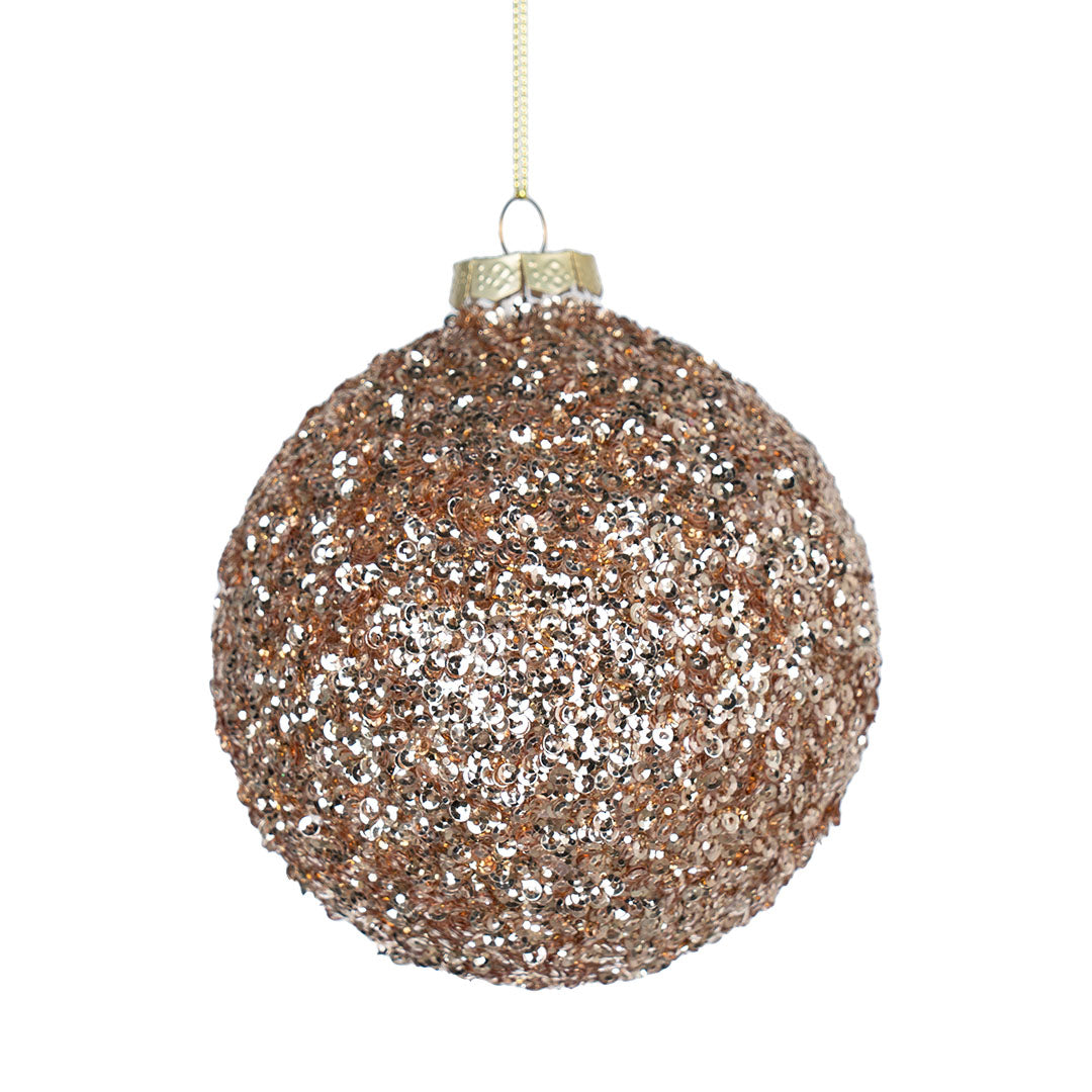 Champagne Gilded Ball Ornament with Glitter 5"