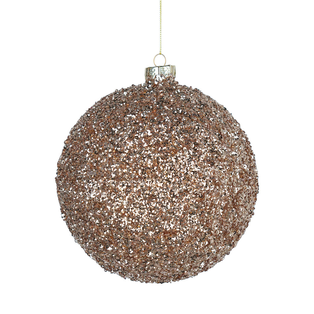 Champagne Gilded Ball Ornament with Glitter 6"