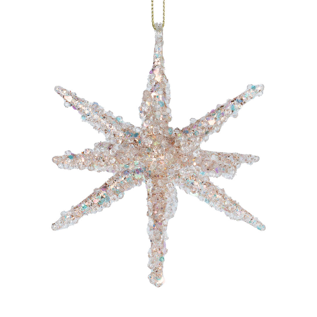 Champagne Star Burst Ornament with Glitter Champagne