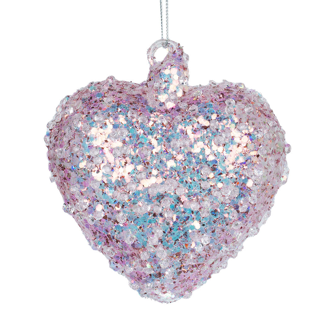 Pale Pink Heart Ornament with Glitter & Sequins Pink