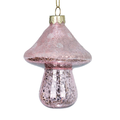 Pale Pink Mushroom Ornament with Glitter & Sequins Pink