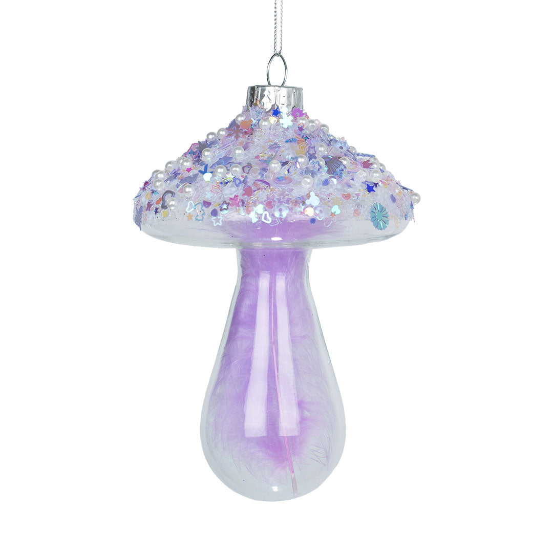 Purple Mushroom Ornament with Glitter & Sequins Purple