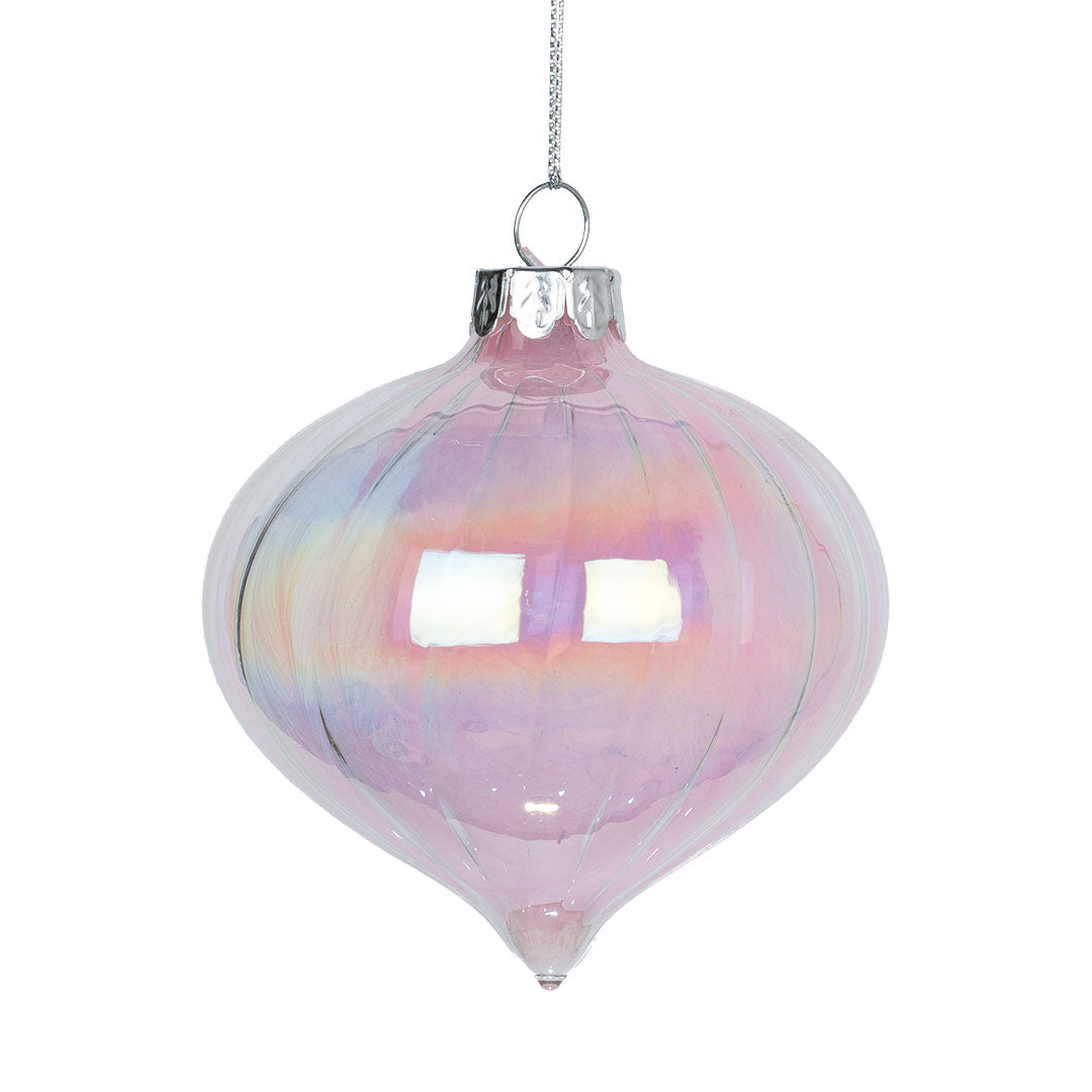 Pale Pink Crystal Onion Ornament with Pink Feather Pink