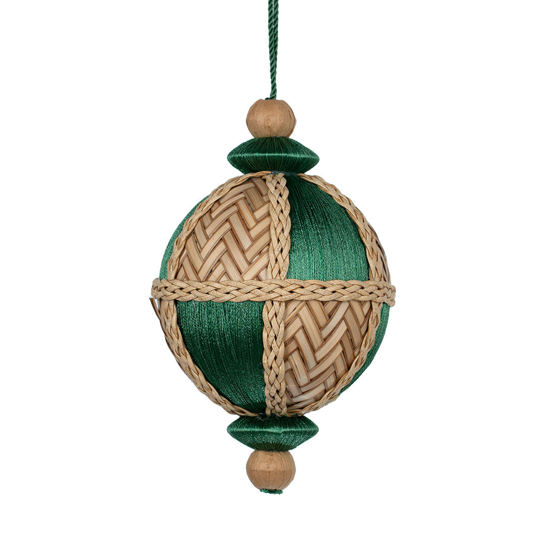 Green Thread & Raffia Ball Ornament Green