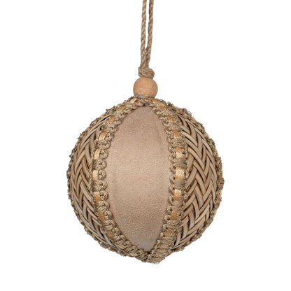 Warm Beige Raxin & Raffia Ball Ornament Natural