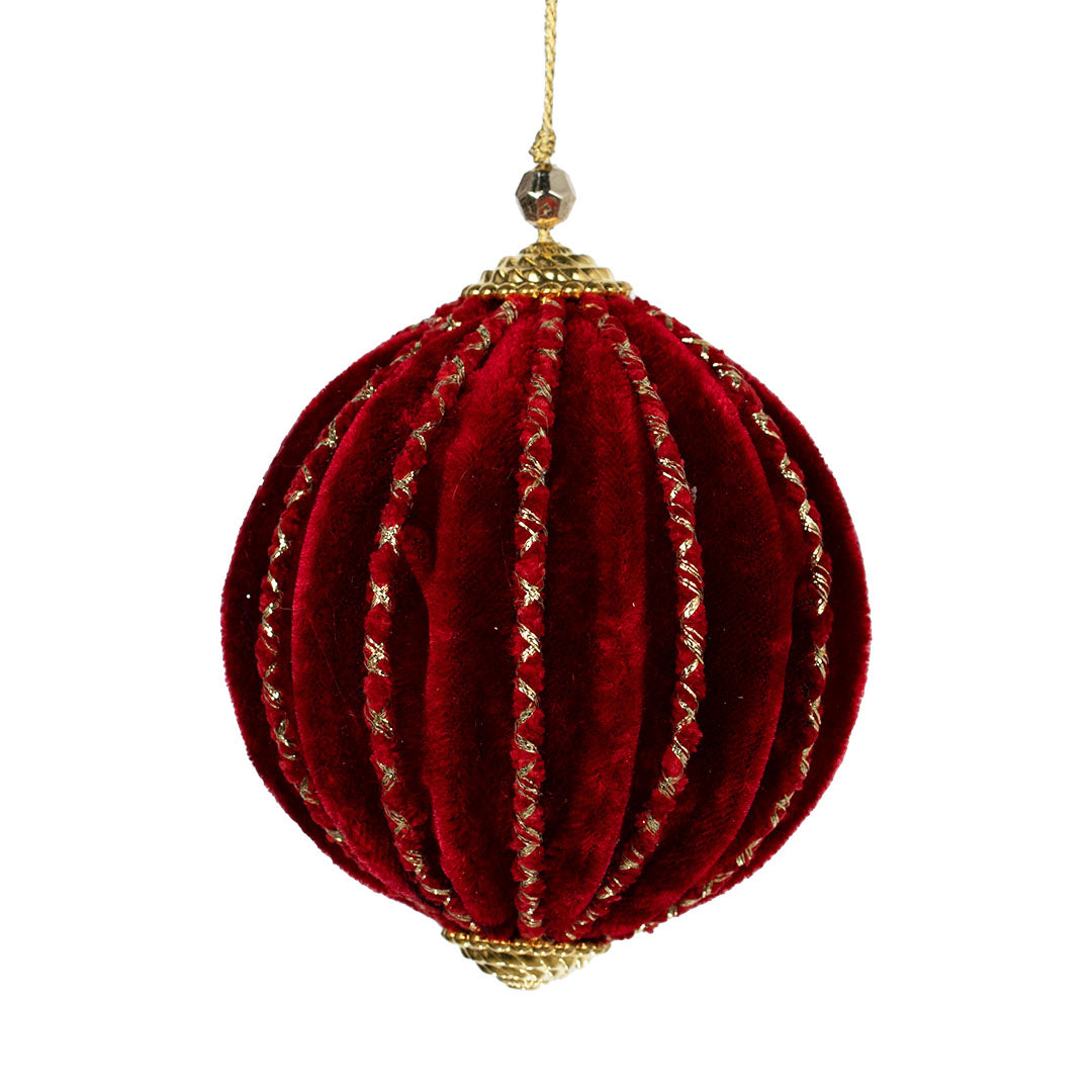 Red Velvet Ball Ornament with Gold trim Details Red