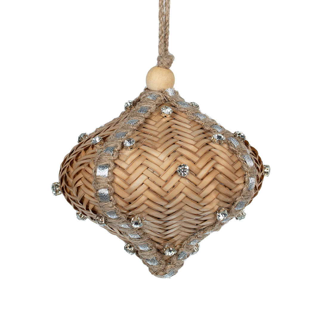 Natural Raffia Onion Ornament with Crystal Studs Natural/ Crystal