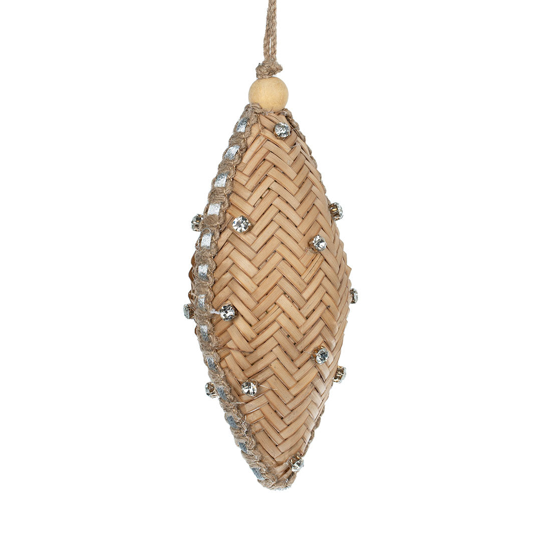 Natural Raffia Shuttle Ornament with Crystal Studs Natural/Crystal