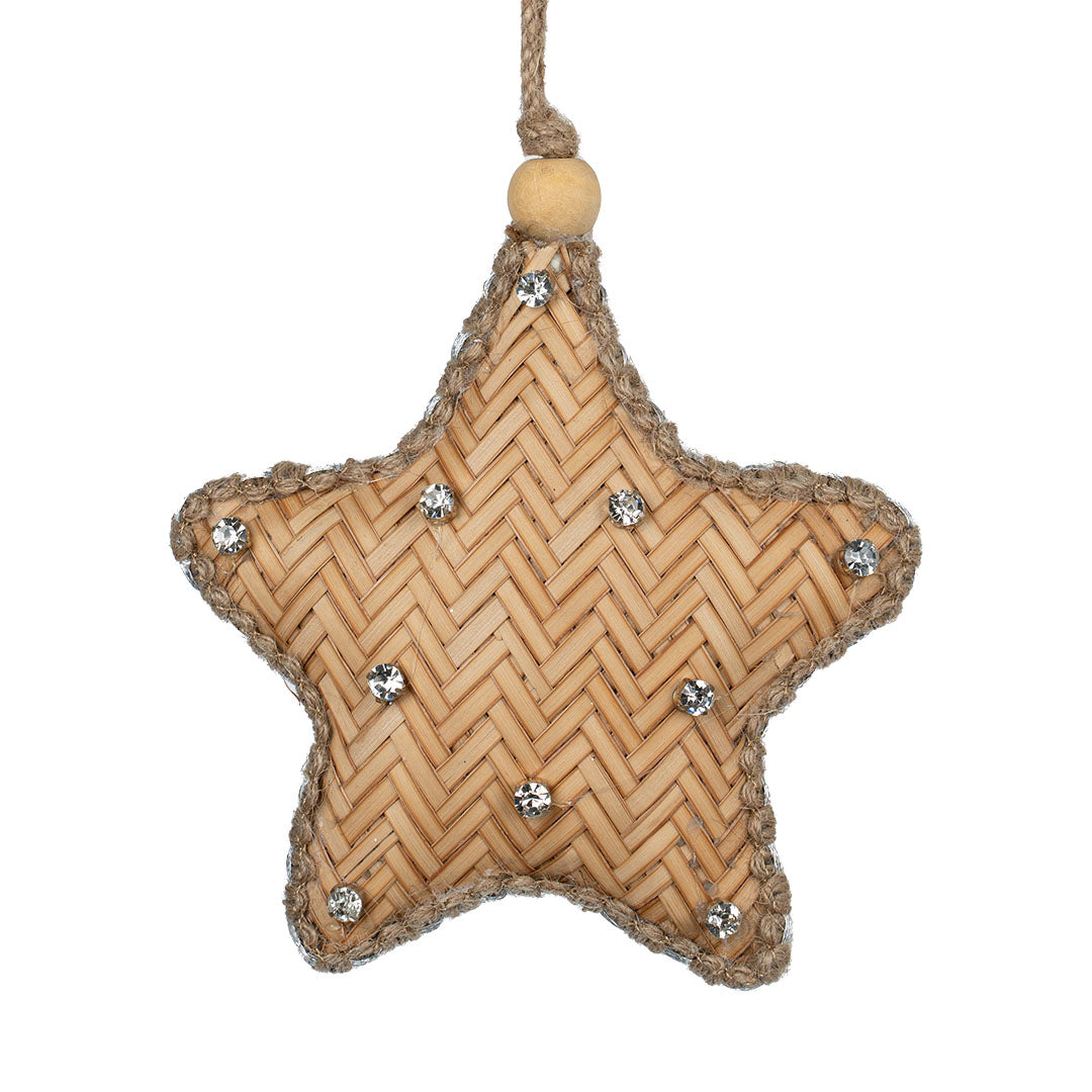 Natural Raffia Star Ornament with Crystal Studs Natural/Crystal