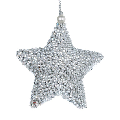 Silver-White Pearl Lace Star Ornament Silver