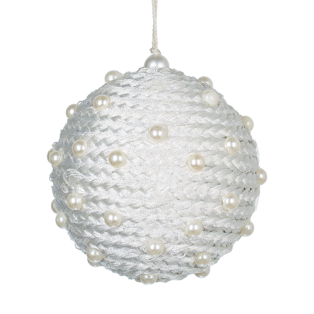 Braided White Pearl Ball Ornament White