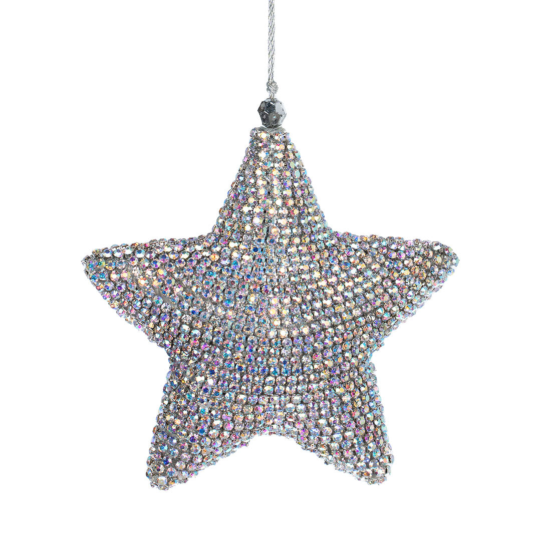 Festive Rhinestone Star Ornament Silver