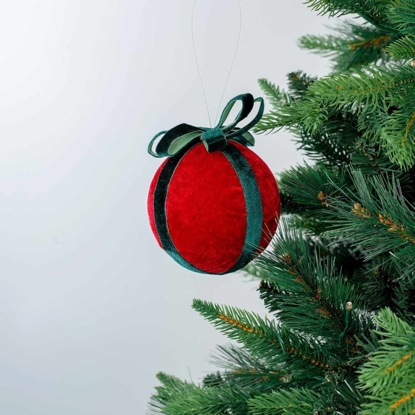 Red Bow Ornament with Festive Emerald Bow Red Multi / 4"