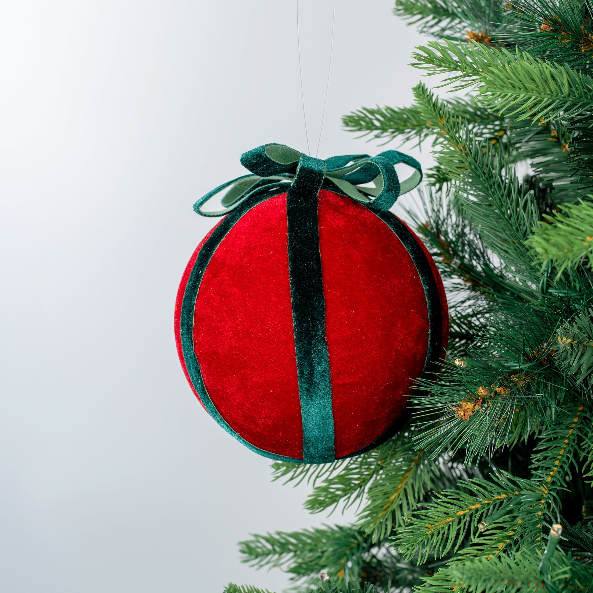 Red Bow Ornament with Festive Emerald Bow Red Multi / 6"