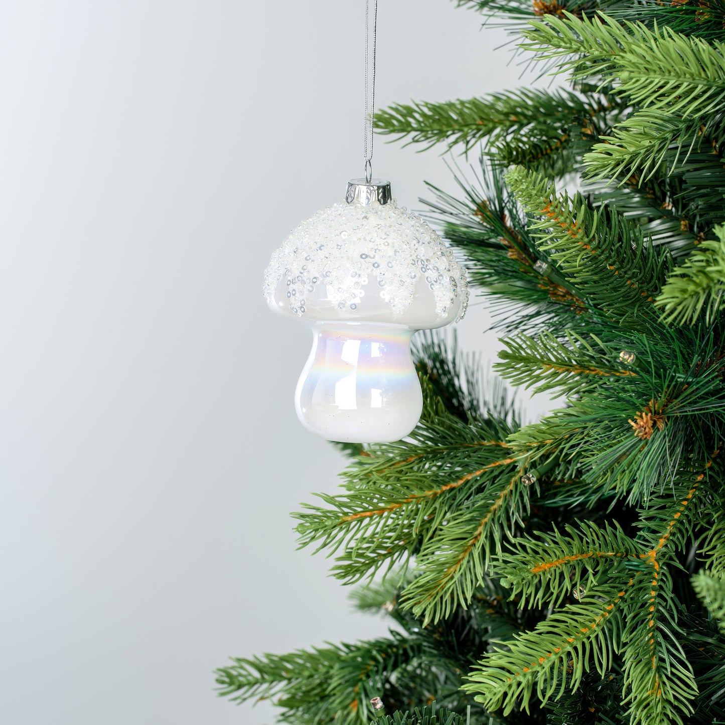 Iridescent Mushroom Ornament White