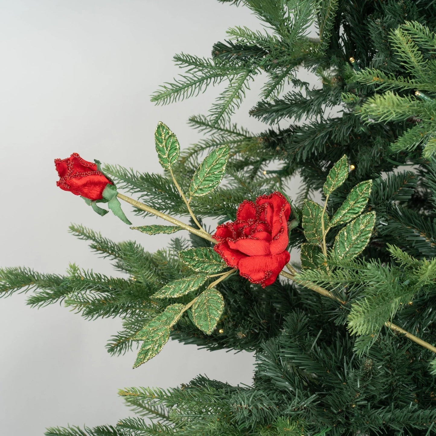 Antique Rose Festive Tree Pick With Rosebud - Joy By