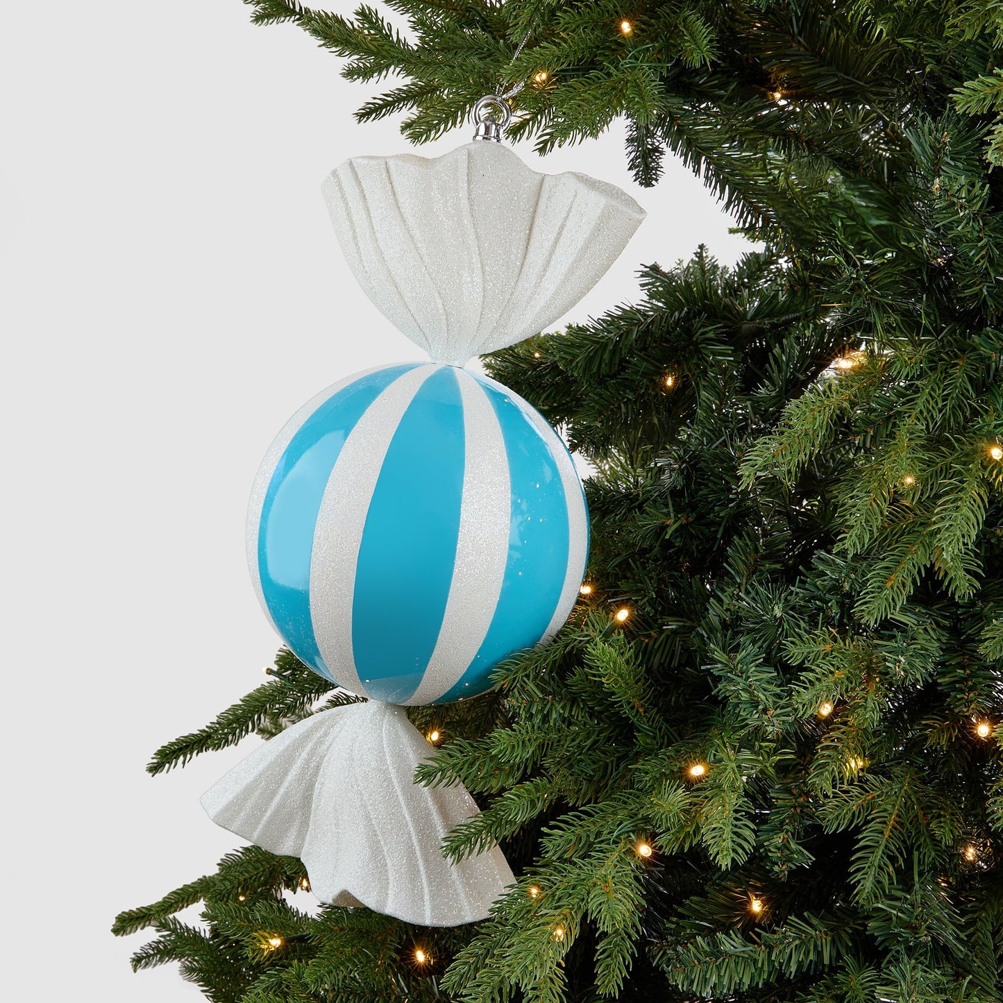 Blue Candy Ornament With White Stripes - Joy By