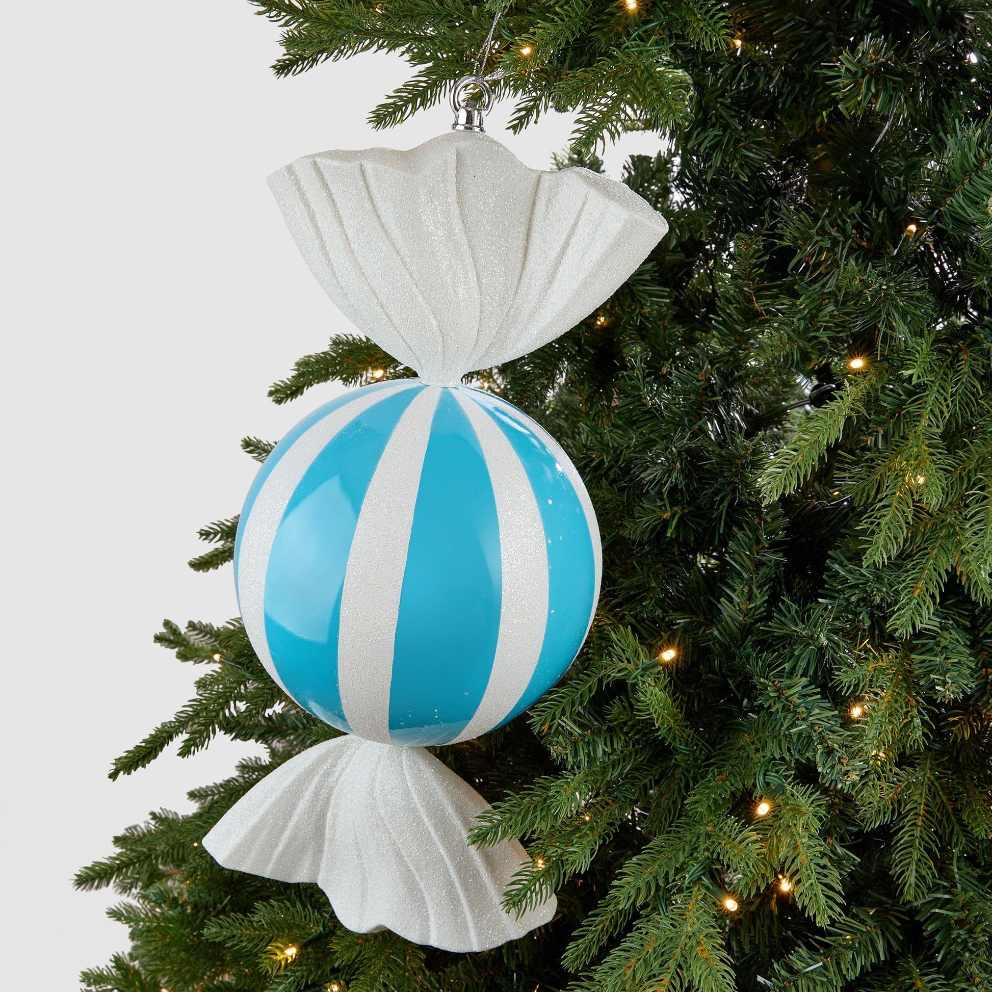 Blue Candy Ornament With White Stripes - Joy By