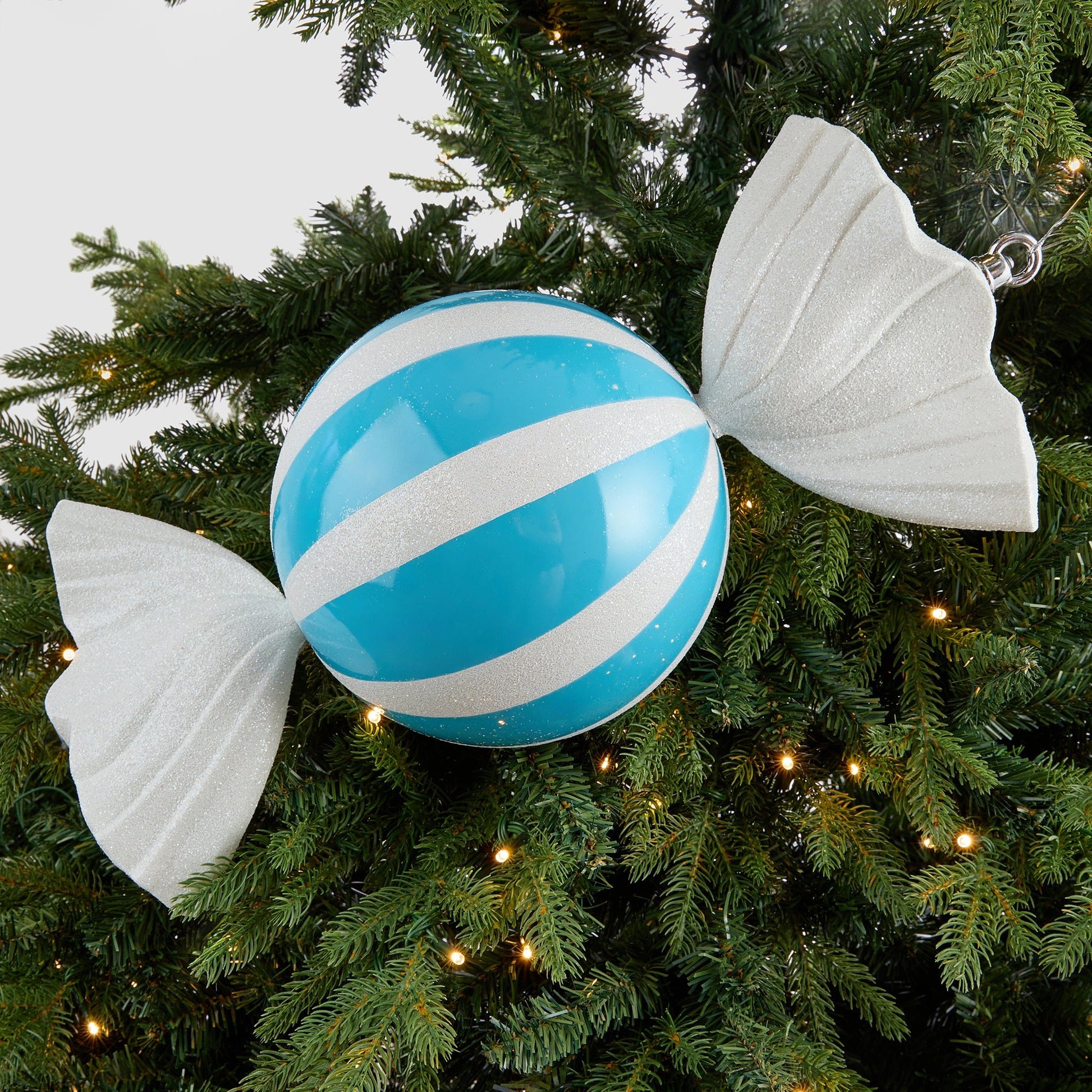 Blue Candy Ornament With White Stripes - Joy By