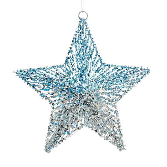 Blue & Silver Glitter Star Ornament - Joy By