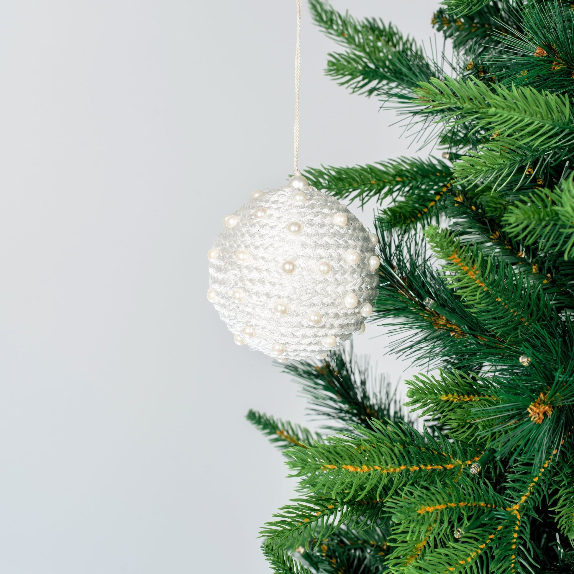 Braided White Pearl Ball Ornament - Joy By