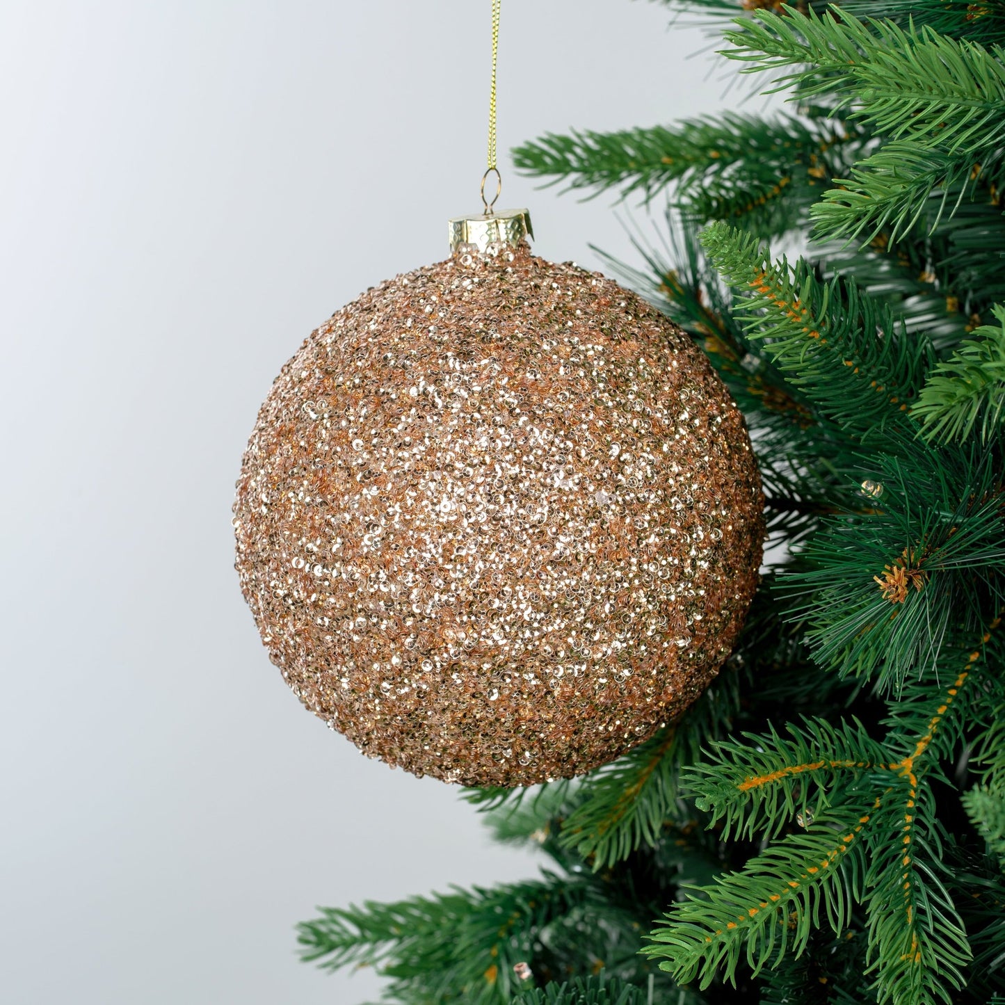 Champagne Gilded Ball Ornament with Glitter - Joy By